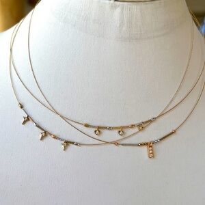 New 14K Tri color Gold Heart Necklace 3 CZ Heart cable chain 16” inches long